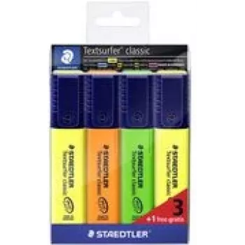 STAEDTLER Textsurfer Classic 3+1 Promopack Conjunto de marcadores, ponta chanfrada, 1,0-5,0 mm, cores sortidas