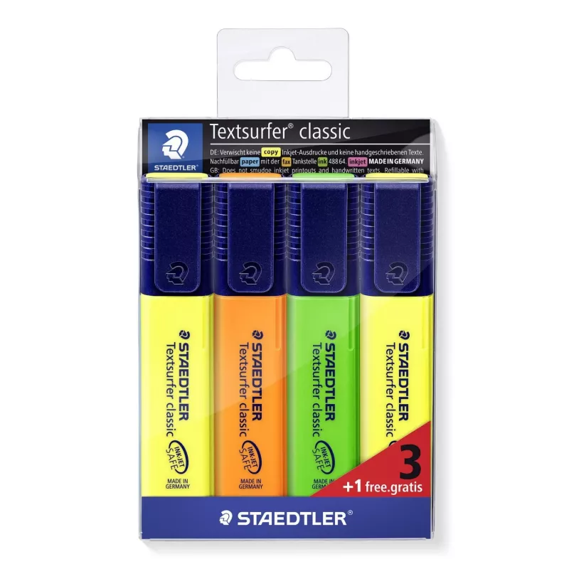 STAEDTLER Textsurfer Classic 3+1 Promopack Conjunto de marcadores, ponta chanfrada, 1,0-5,0 mm, cores sortidas