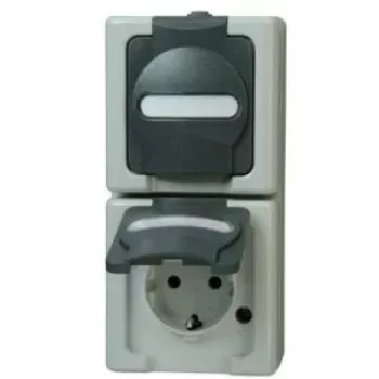 Heinrich Kopp 131456008 Tomada Schuko 2 tomadas vertical, sobrepor, preto/cinzento, 250V, 16A