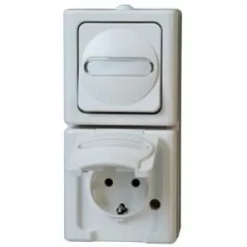 HEINRICH KOPP combinação de interruptor vertical/tomada Schuko de superfície para locais húmidos IP44 branco ártico (130802000)