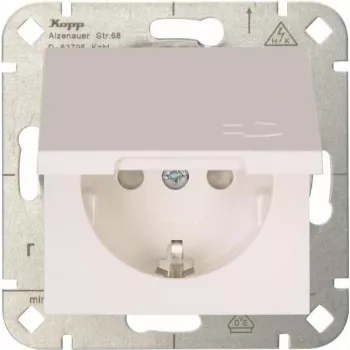 HEINRICH KOPP HK 07 Tomada Schuko 1 tomada com tampa basculante, branco puro, de encastrar, IP44, 250V/16A, 940129002