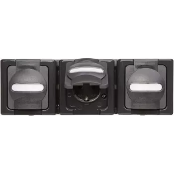 Heinrich Kopp BlueElectric Tomada de superfície 3x Schuko IP44 antracite brilhante horizontal com tampa basculante