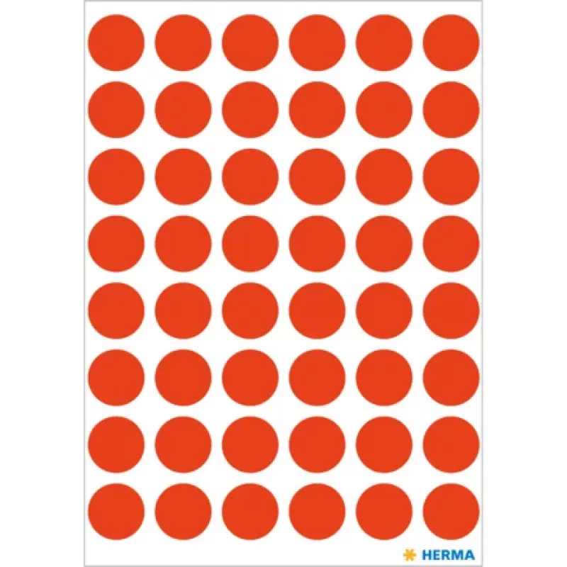 Etiquetas redondas HERMA 13 mm vermelho néon (240 etiquetas) - aplicação manual
