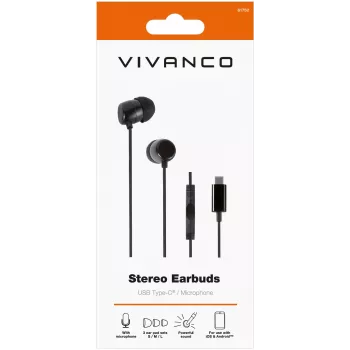 Vivanco Auscultadores intra-auriculares estéreo USB-C, preto (61752)