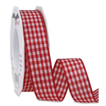 C.E. Pattberg Fita de presente xadrez Vichy mate vermelho/branco 25 mm x 20 m