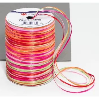 C.E. PATTBERG Fita de presente Rafia mate rosa/vermelho/laranja/verde 3,0 mm x 50,0 m