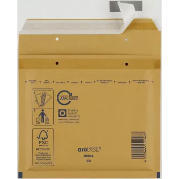 Vereinigte Papierwarenfabriken 100 envelopes acolchoados com bolhas de ar aroFOL CLASSIC, tamanho 11 (A1), 165x100 mm, castanho/kraft