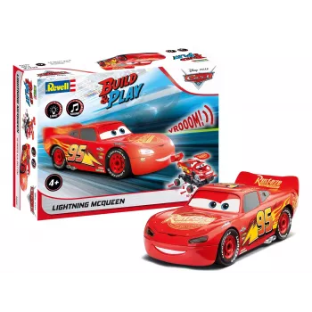 Revell Build & Play Disney Pixar Cars Veículo Lightning McQueen com luz e som, escala 1:20, kit de montagem por encaixe