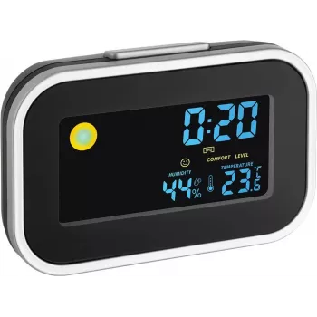 TFA 60.2015 Relógio com rádio com temperatura interior, preto/prateado