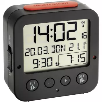TFA Bingo Despertador digital com rádio e temperatura interior preto
