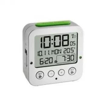TFA 60.2528.54 Bingo Despertador com rádio prateado com visor de temperatura