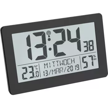 TFA Dostmann 60.2557.01 Relógio com rádio com clima ambiente, visor grande, preto