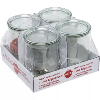 WECK frasco de vidro de bordo redondo Tulip 1,0L conjunto de 4