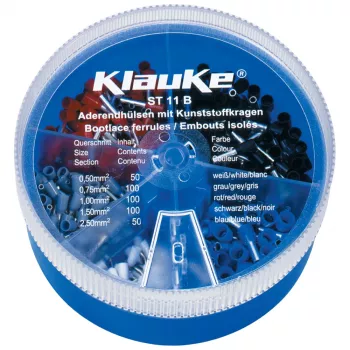 KLAUKE ST 11 B sortimento de terminais de ponta isolados - 625 unid., 0,5-10 mm², caixa cinzenta/preta