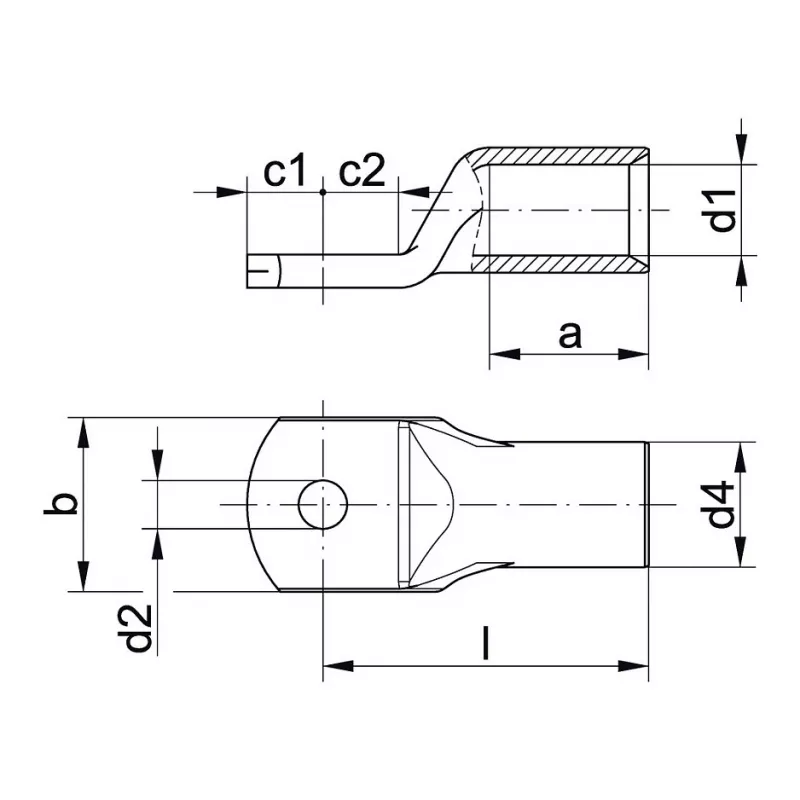 Klauke 5R12MS Terminal tubular 35 mm² M12 E-Cu estanhado por galvanoplastia com furo de inspeção