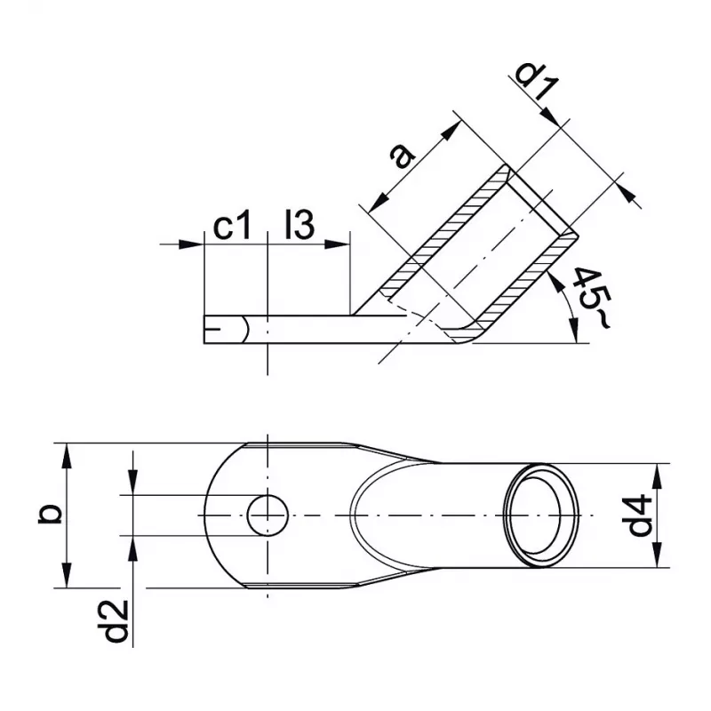 Klauke 47R1245 Terminal tubular 45° 70 mm² M12 E-Cu estanhado por galvanoplastia