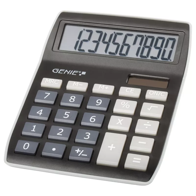 Genie 840 BK Calculadora de secretária - 10 dígitos - ecrã inclinável - alimentação dupla (solar e pilha) - preto/cinzento