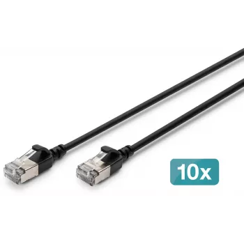 DIGITUS Cabo patch fino CAT 6A F-FTP, cobre, LSZH, 1,5 m, preto, 10 peças
