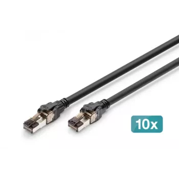 DIGITUS Cabo patch CAT 8.1 S/FTP, Cu, LSZH, 2 m, preto, 10 peças