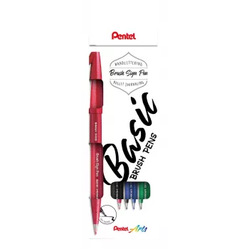 Conjunto de canetas pincel Pentel Sign Brush, 4 cores sortidas, preto, vermelho, azul, verde