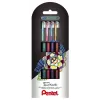 Conjunto de canetas de gel metálicas Pentel Dual, 4 cores (verde, laranja, rosa, violeta) - 0,5 mm, ponta fina - corpo em plástico - blister