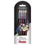 Conjunto de canetas de gel metálicas Pentel Dual, 4 cores (verde, laranja, rosa, violeta) - 0,5 mm, ponta fina - corpo em plástico - blister
