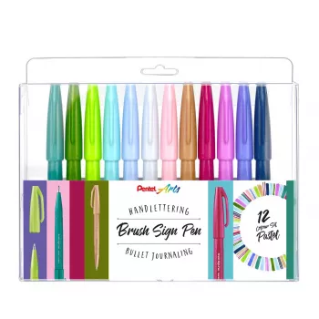 Conjunto de 12 canetas pincel pastel Pentel Brush Sign Pen Artist SES15C-12