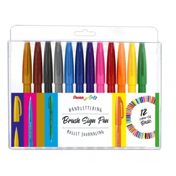 Conjunto de 12 canetas pincel Pentel SES15-12, cores sortidas