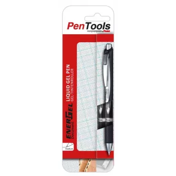 Caneta roller de gel líquida Pentel EnerGel Document, pack de 2, preto, 0,5 mm