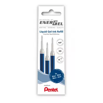 Recargas de caneta de gel Pentel 3 EnerGel, azul, 0,7 mm