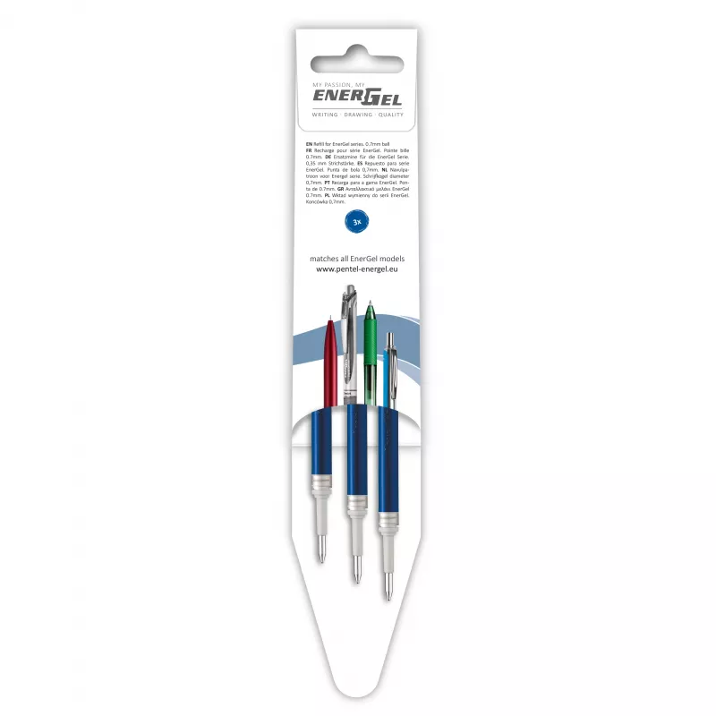 Recargas de caneta de gel Pentel 3 EnerGel, azul, 0,7 mm