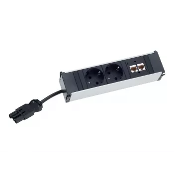 Bachmann CONI 4x tomada UK 45° unidade de régua de tomadas com fusível 3.15A 1x slot de módulo preto
