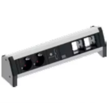 Bachmann DESK 1 painel de ligação de mesa, alumínio, preto, 2 tomadas AC, 230 V, 16 A, função de carregamento USB