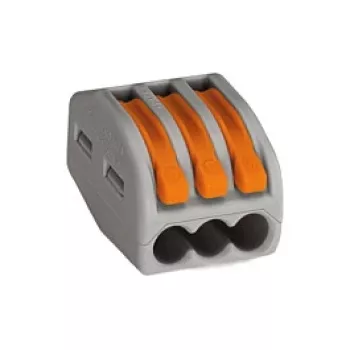 WAGO 222-413 conector de derivação de alavanca de 3 condutores, 32 A, 400 V, cinzento/laranja