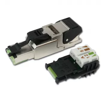 Ficha RJ45 Telegärtner MFP8 Cat.6a (Deep), T568A com tampa antipoeira pré-montada, caixa robusta de zinco fundido - 1 unidade (J00026A2004)