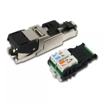 Ficha RJ45 Telegärtner MFP8 Cat.6a (Deep), T568A com tampa antipoeira pré-montada, caixa robusta de zinco fundido - 1 unidade (J00026A2004)