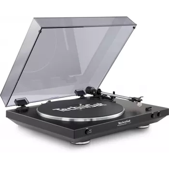 TechniSat TechniPlayer LP 200 Gira-discos - Preto/Prateado - Acionamento por Correia - 33/45/78 rpm - Digitalização USB - Saída RCA