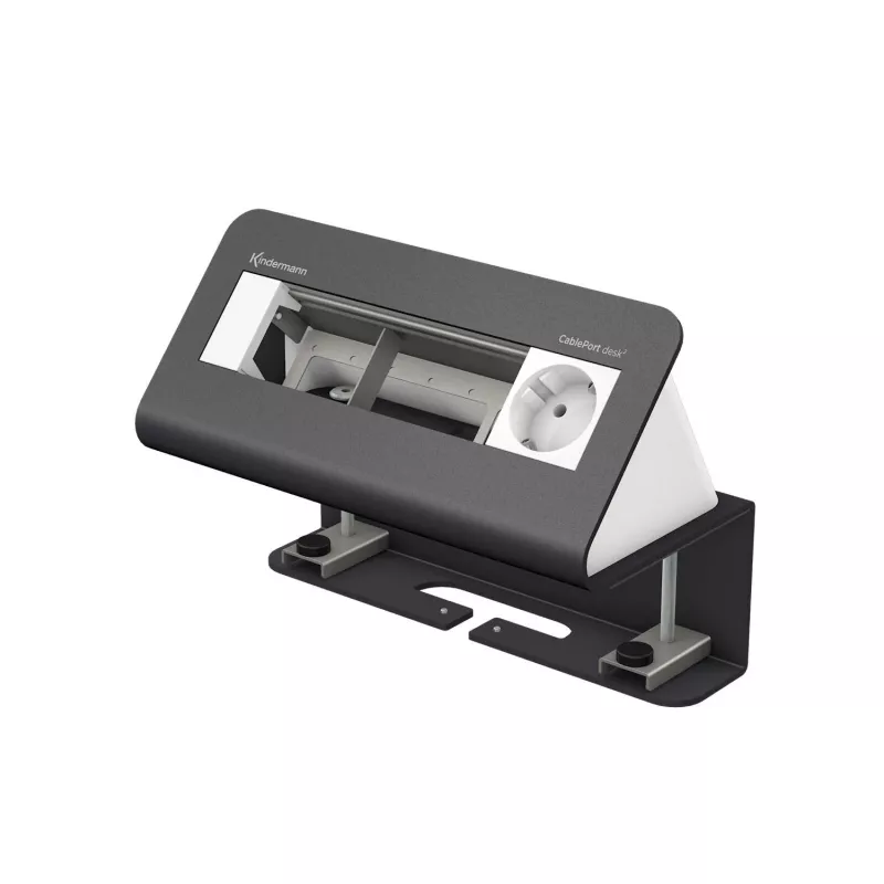 Kindermann CablePort desk placa de ligação de secretária de 4 posições - 4 tomadas Schuko, 2x RJ45 Cat.6A, 2x USB-A, 1x HDMI, 1x USB-C, preto