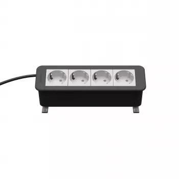 Kindermann CP Office Desk módulo de alimentação 4 vias (4 x Schuko, cabo de 3m, prateado/preto)