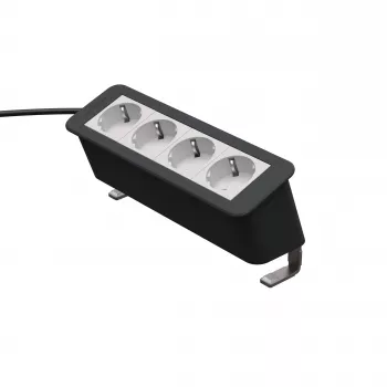 Kindermann CP Office Desk módulo de alimentação 4 vias (4 x Schuko, cabo de 3m, prateado/preto)