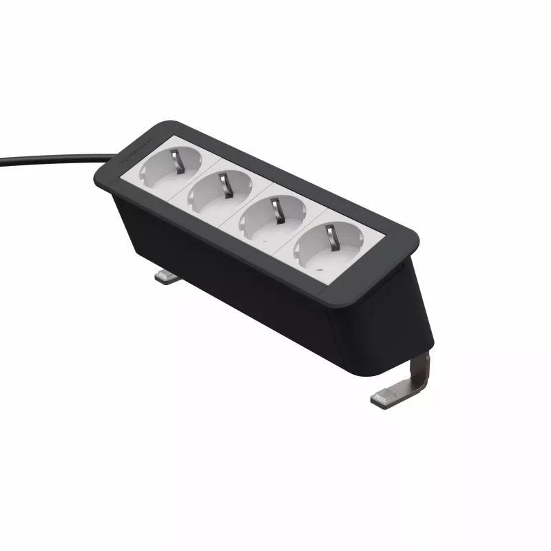 Kindermann CP Office Desk módulo de alimentação 4 vias (4 x Schuko, cabo de 3m, prateado/preto)