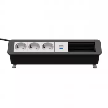 Kindermann CP Office Desk 6-f 3xStr 1xUSB A/C painel de conectividade de mesa prateado/preto