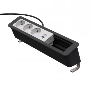 Kindermann CP Office Desk 6-f 3xStr 1xUSB A/C painel de conectividade de mesa prateado/preto