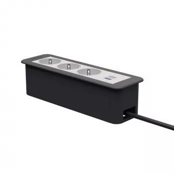 Kindermann CP Office Frame módulo de ligação de secretária de 4 posições com 3x tomadas Schuko e 1x porta de carregamento USB-A (7551000223)