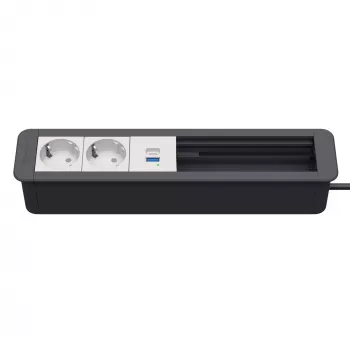 Kindermann CP Office moldura 6 vias com 2x alimentação e 1x função de carregamento USB, prateado