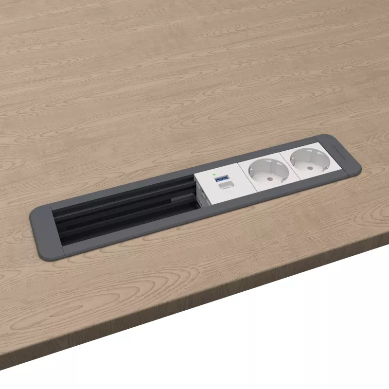 Kindermann CP Office moldura 6 vias com 2x alimentação e 1x função de carregamento USB, prateado