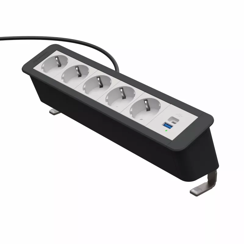 Régua de tomadas Kindermann CP Office Desk 5x Schuko 1x USB-A 3m preta