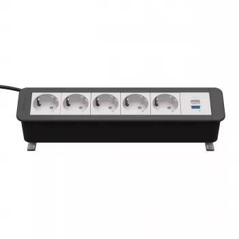 Régua de tomadas Kindermann CP Office Desk 6 tomadas 5x Schuko 1x USB-C PD 60W com fixação