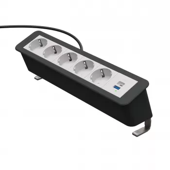 Régua de tomadas Kindermann CP Office Desk 6 tomadas 5x Schuko 1x USB-C PD 60W com fixação