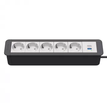 Kindermann CablePort Office Frame 6 tomadas 5x Schuko 1x USB-C PD 60W prateado